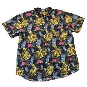 Creepy Co Mens Black Button Up Short Sleeve Shirt 3XL Horror Skeleton Toxic